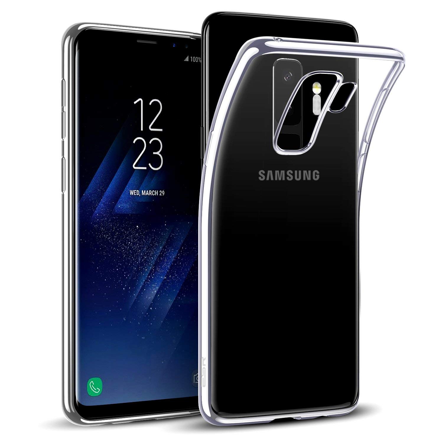 ESR Samsung Galaxy S9 Plus Essential Slim Clear Soft TPU Case Silver Frame