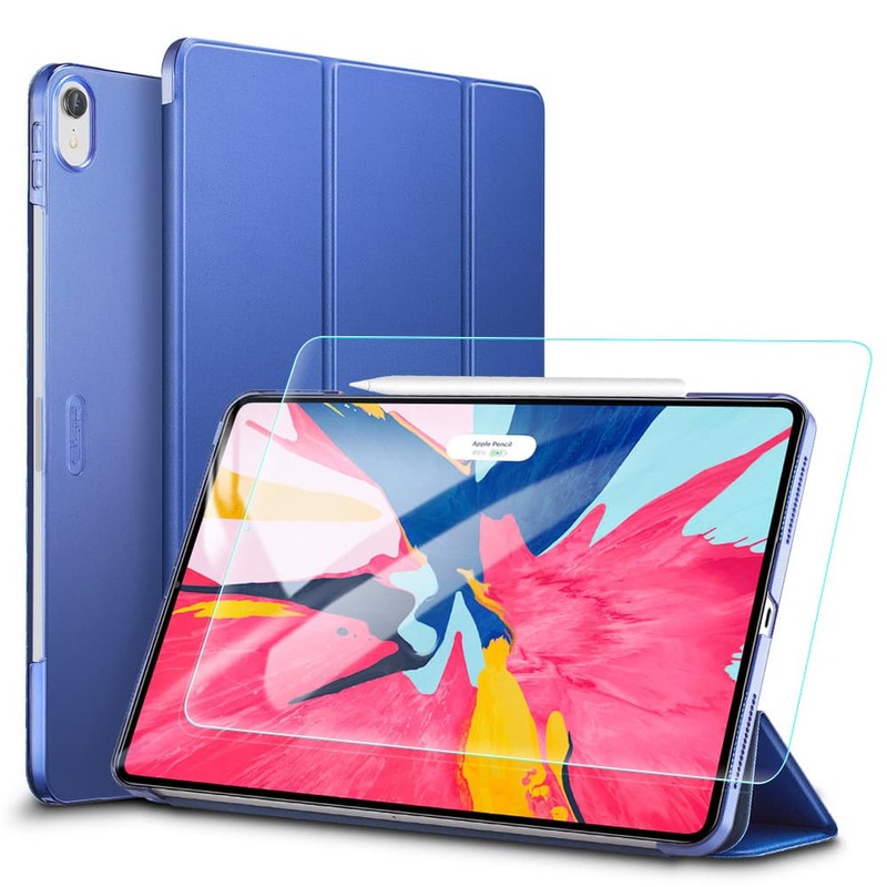 ESR Bundle:iPad Pro 11 inch 2018 Yippee Trifold Smart Case+iPad Pro 11 inch 2018  Tempered Glass Screen Protector Blue